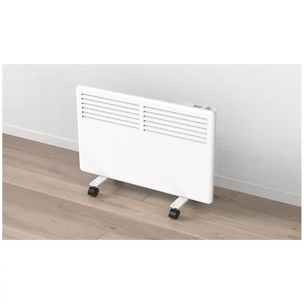 Convecteur chauffage SLIM E 1500, mobile ou montage mural, 1500 W, 3 niveaux de chauffage, thermostat, minuterie 24 h/semaine, IP24, L 640 x P 85 x H 400 mm, blanc