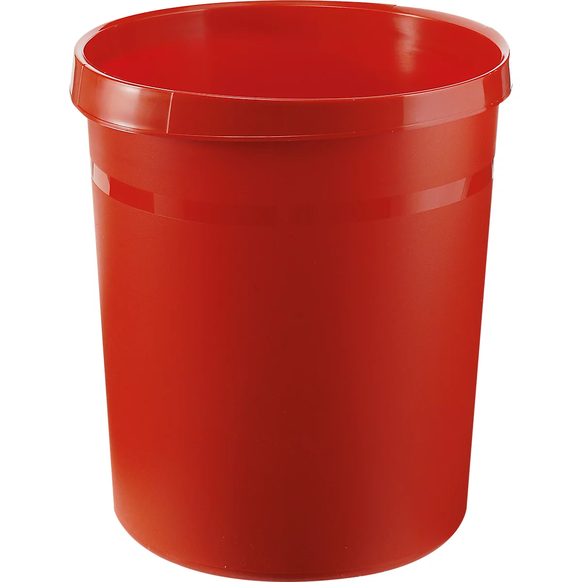 Seau rouge, cylindrique sans anse. Le bord est légèrement courbé vers l'extérieur.