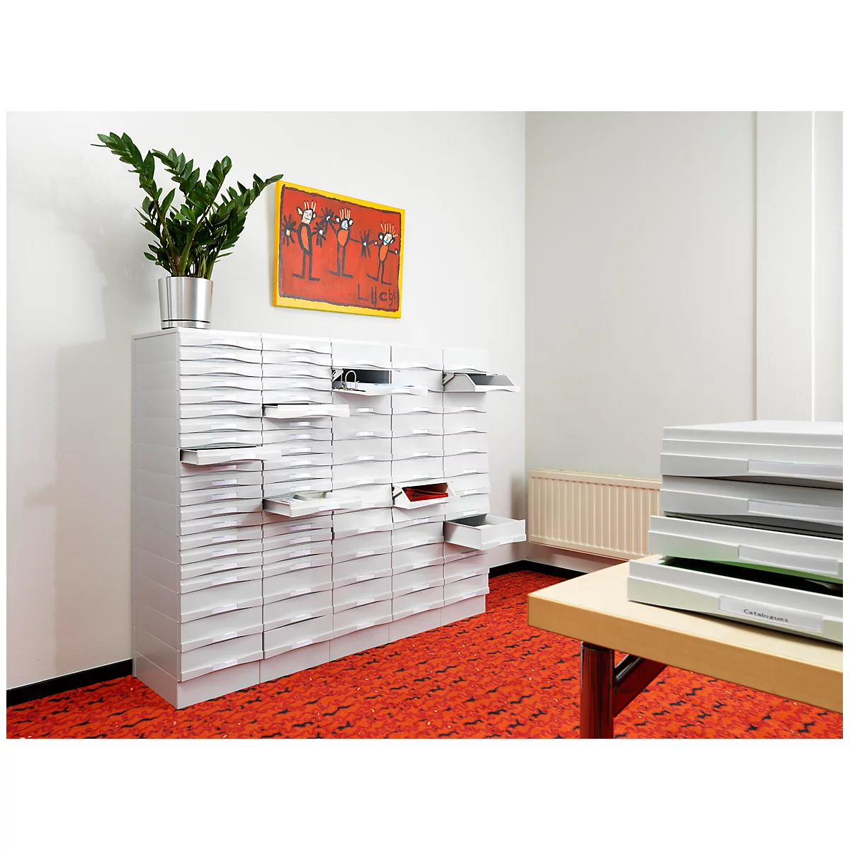 Corbeille porte-produit PAS-Plus 82 ATLANTA, 2 tiroirs, format C4, polystyrène, blanc