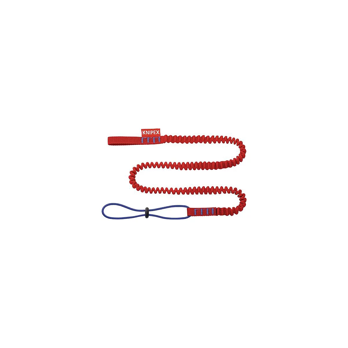 Cordon de sécurité KNIPEX rouge, s'étendant en spirale, avec une boucle à l'extrémité.