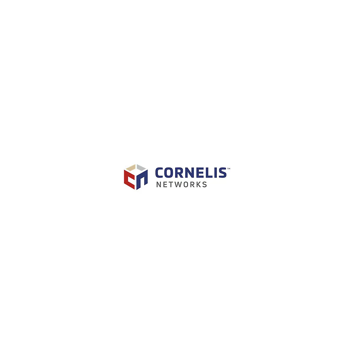 Logo von CORNELIS NETWORKS. Ein abstraktes Würfel-Symbol in Rot, Blau und Beige, gefolgt vom Schriftzug 'CORNELIS NETWORKS' in Blau und Grau.