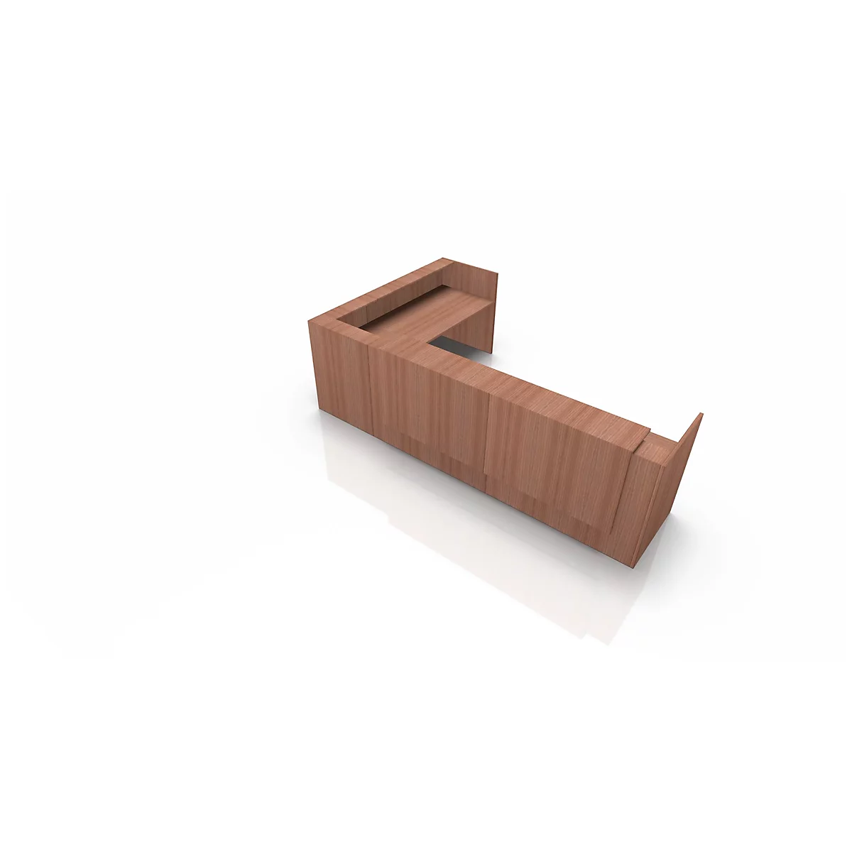 Wooden lectern in an L-shape, on a white background. The grain of the wood is clearly visible.