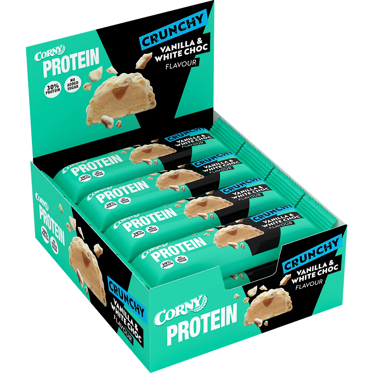 Corny Menureep Corny Eiwit Crunchy Vanille &amp; Witte Chocolade, doos van 12 repen, 45g per stuk