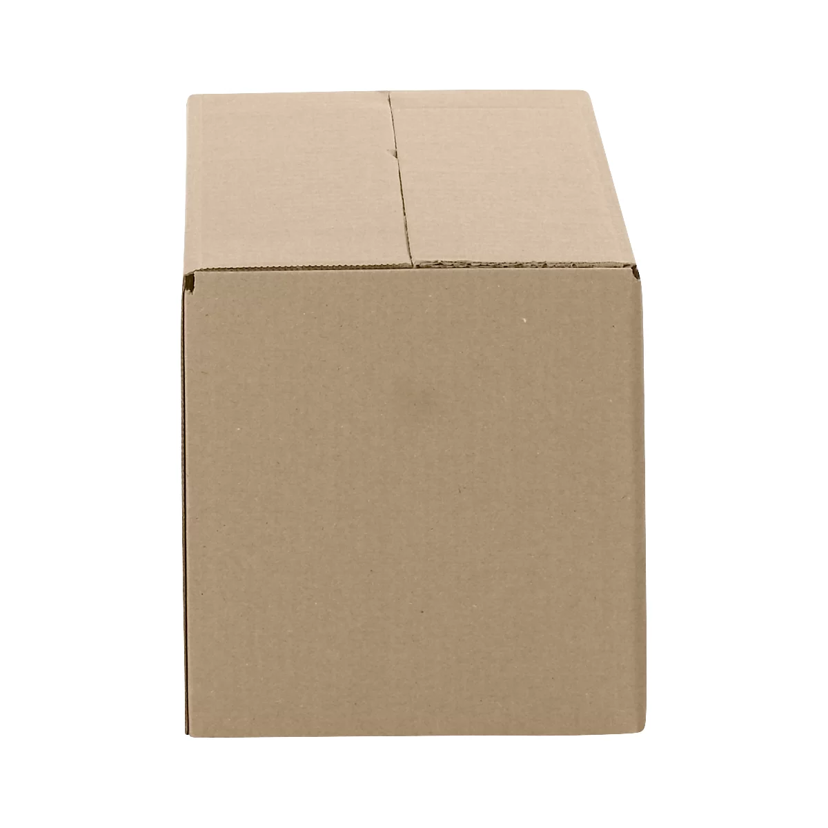 A rectangular cardboard box in brown. Two fold lines are visible on the top.
