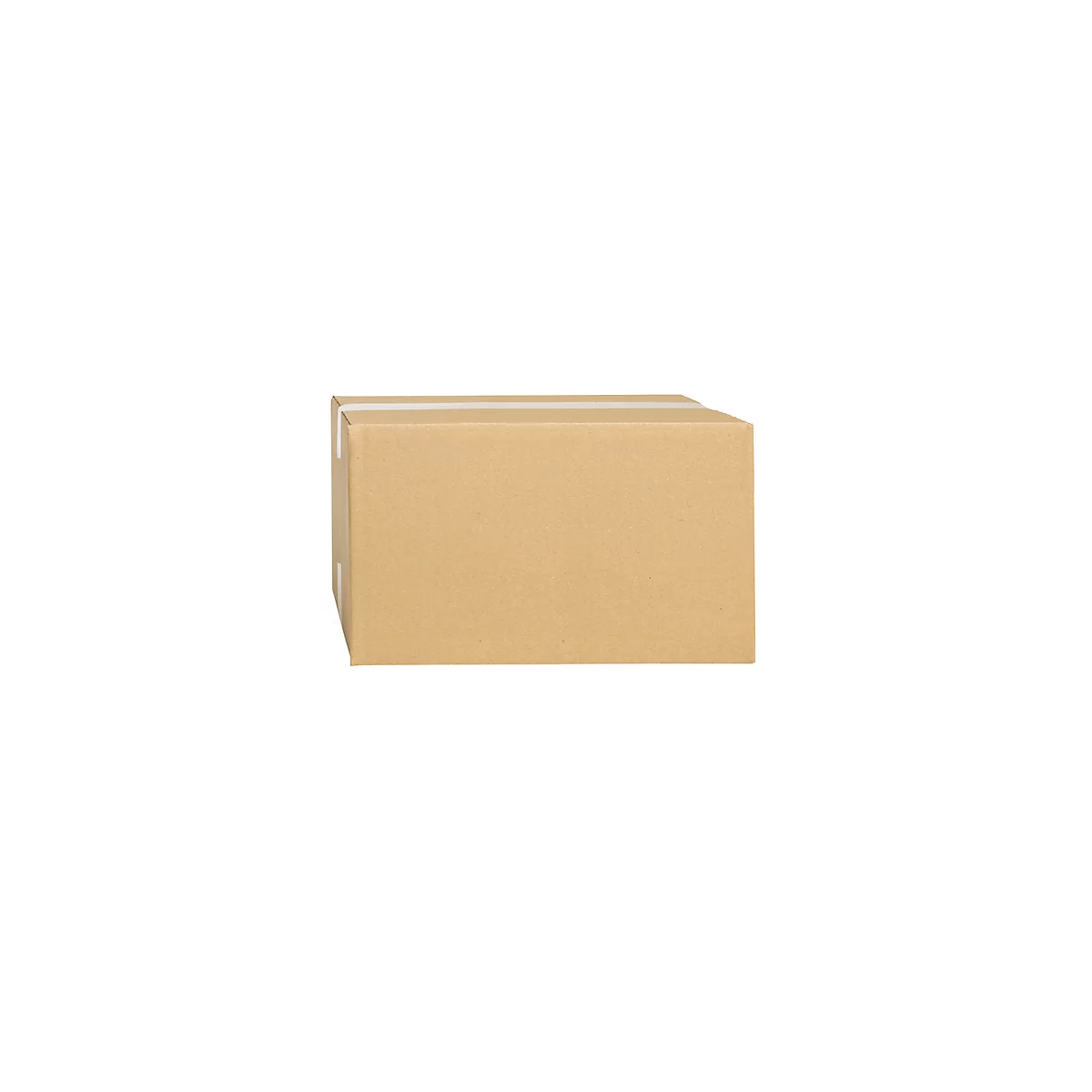 A rectangular brown cardboard box against a white background. Tape on the lid.