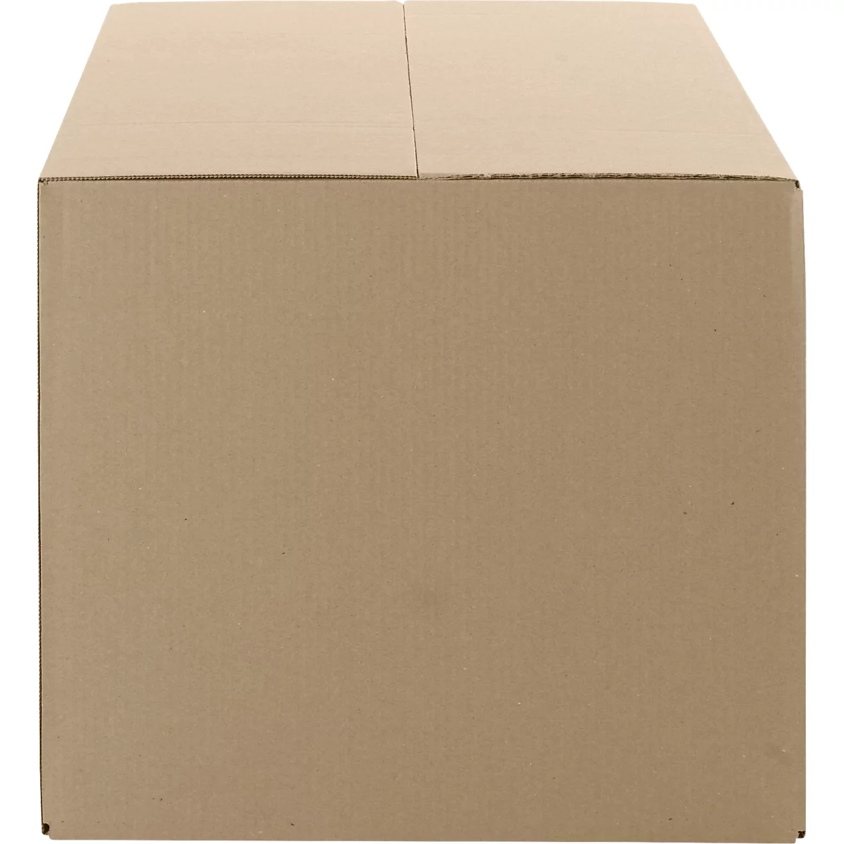 A square box made of brown cardboard, view from above.