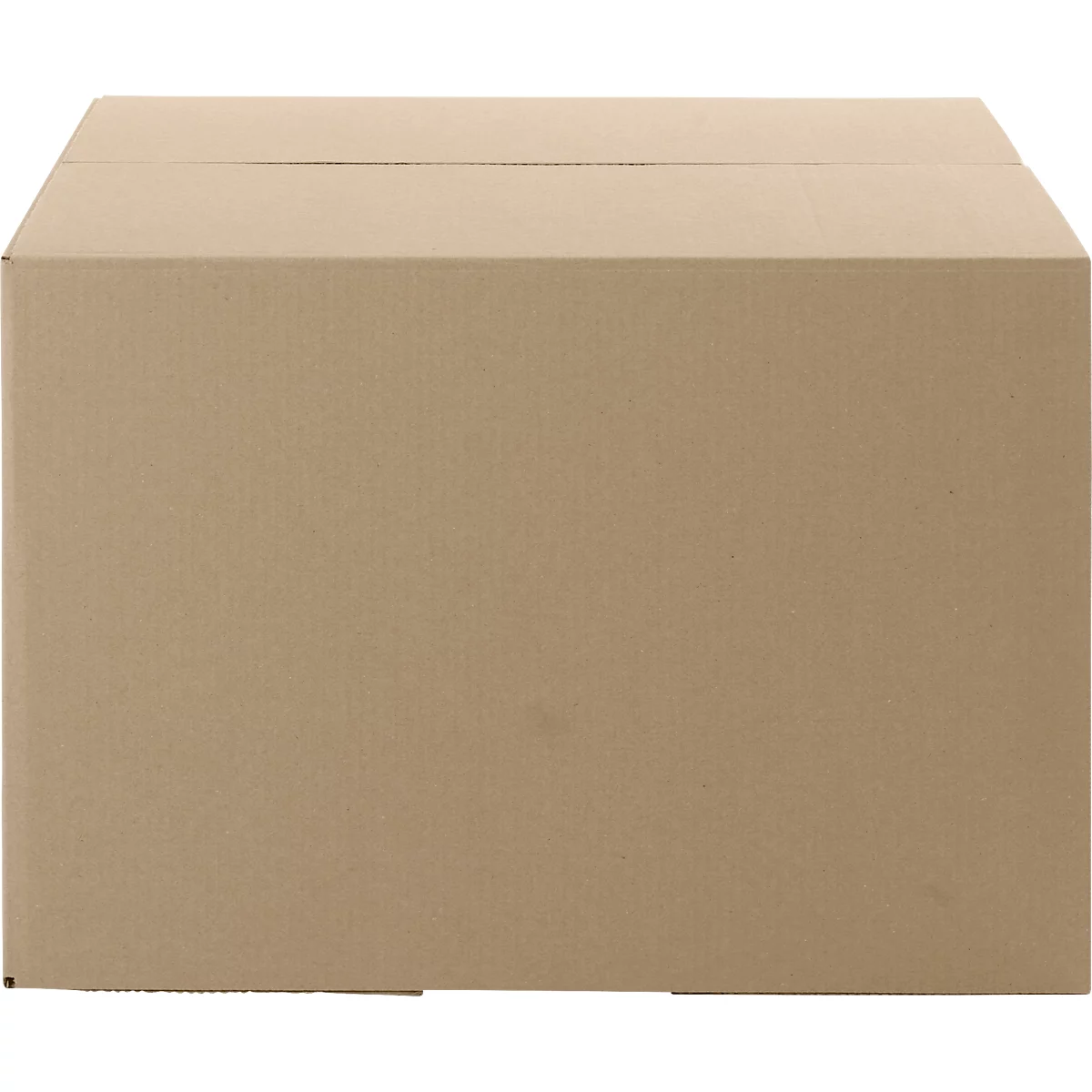 A square cardboard box covered with brown material.