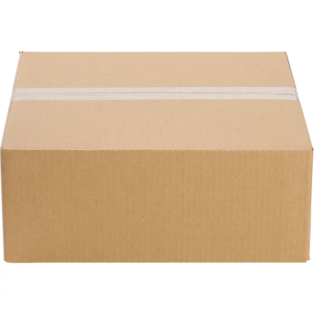 Brown cardboard box sealed with transparent tape.