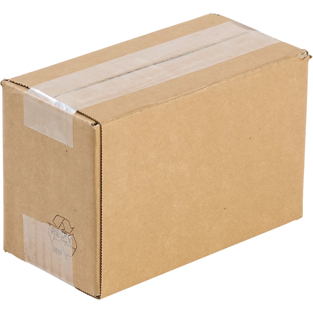 A rectangular, brown cardboard box sealed with tape.