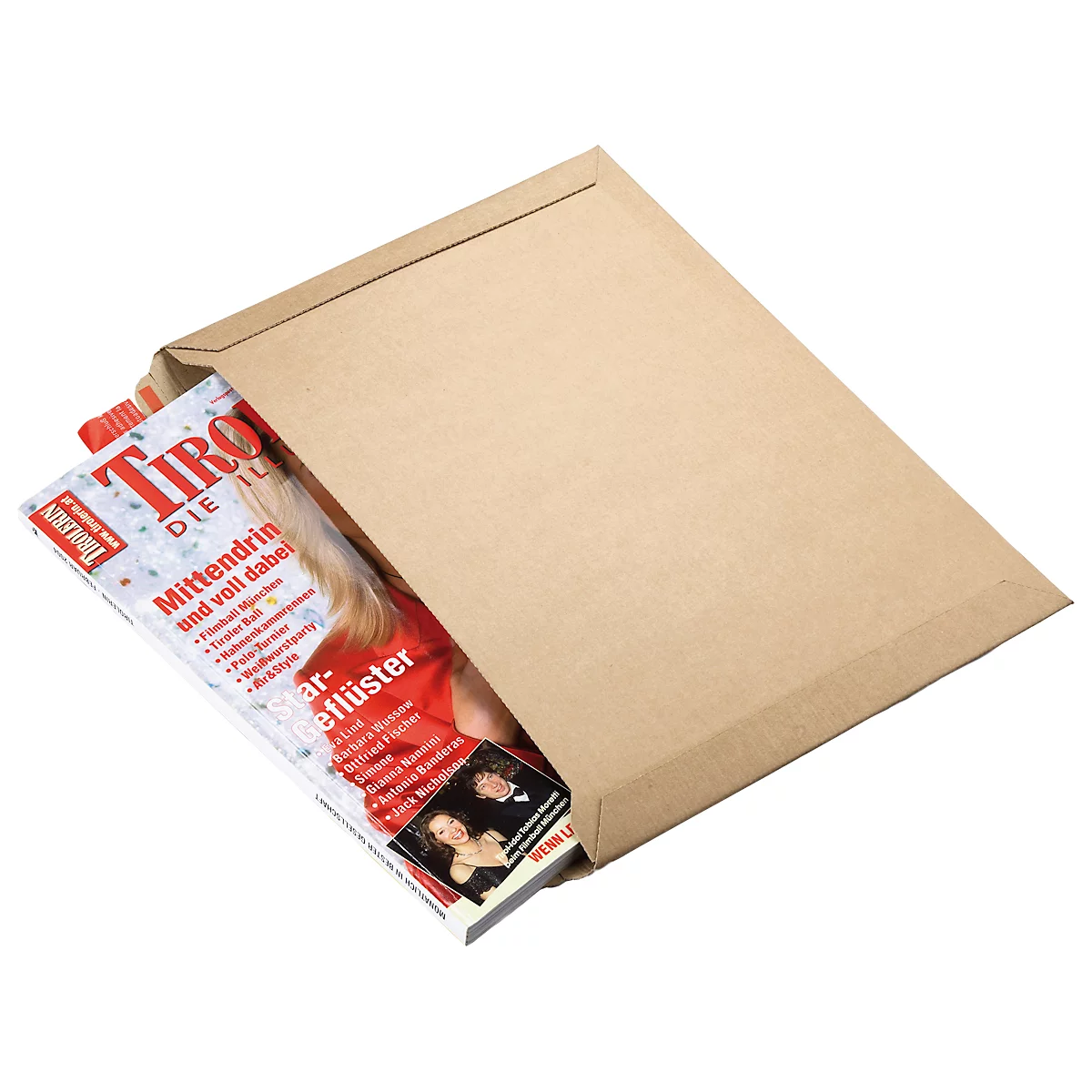 A magazine with the title "Tirol Die Illustrierte" in a brown envelope.