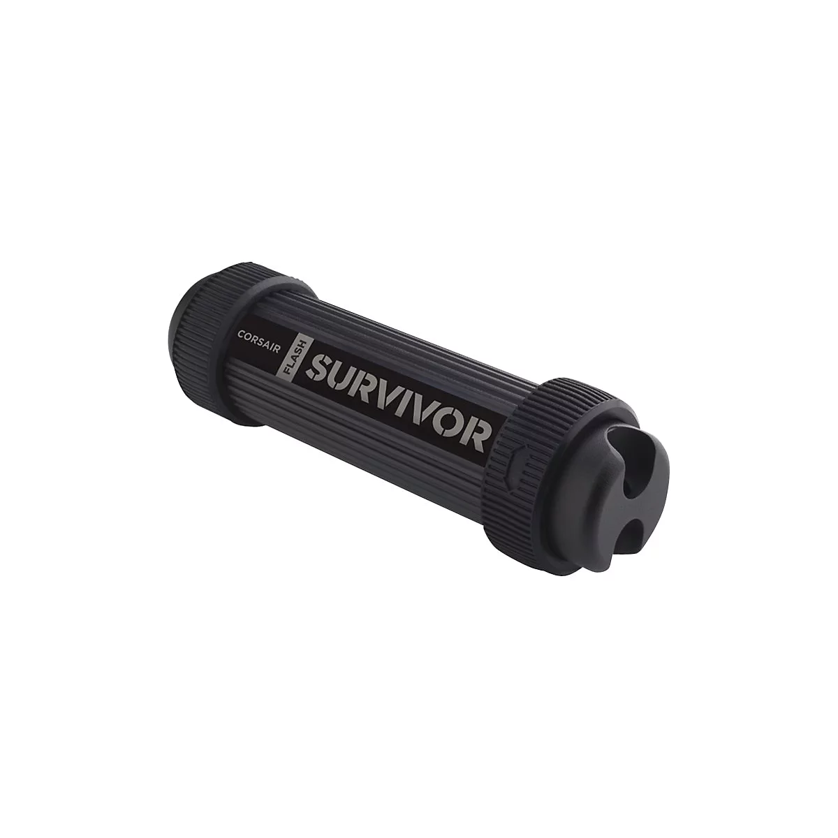 Eine schwarze Corsair Flashlight, mit Schriftzug 'SURVIVOR'.