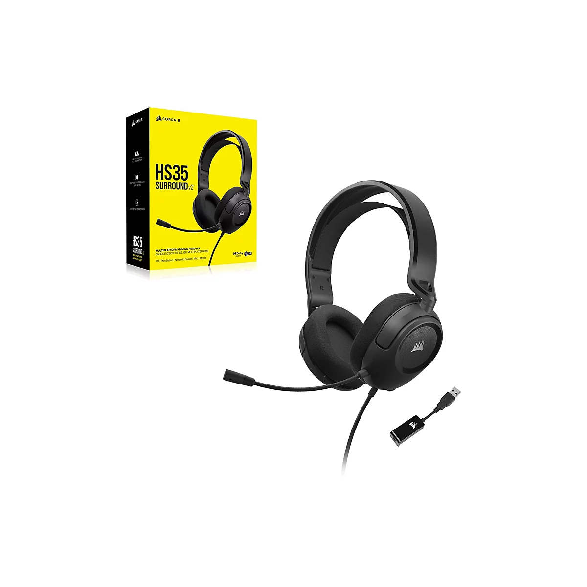 CORSAIR Gaming HS35 SURROUND v2 - Headset - ohrumschließend - kabelgebunden - 3,5 mm Stecker