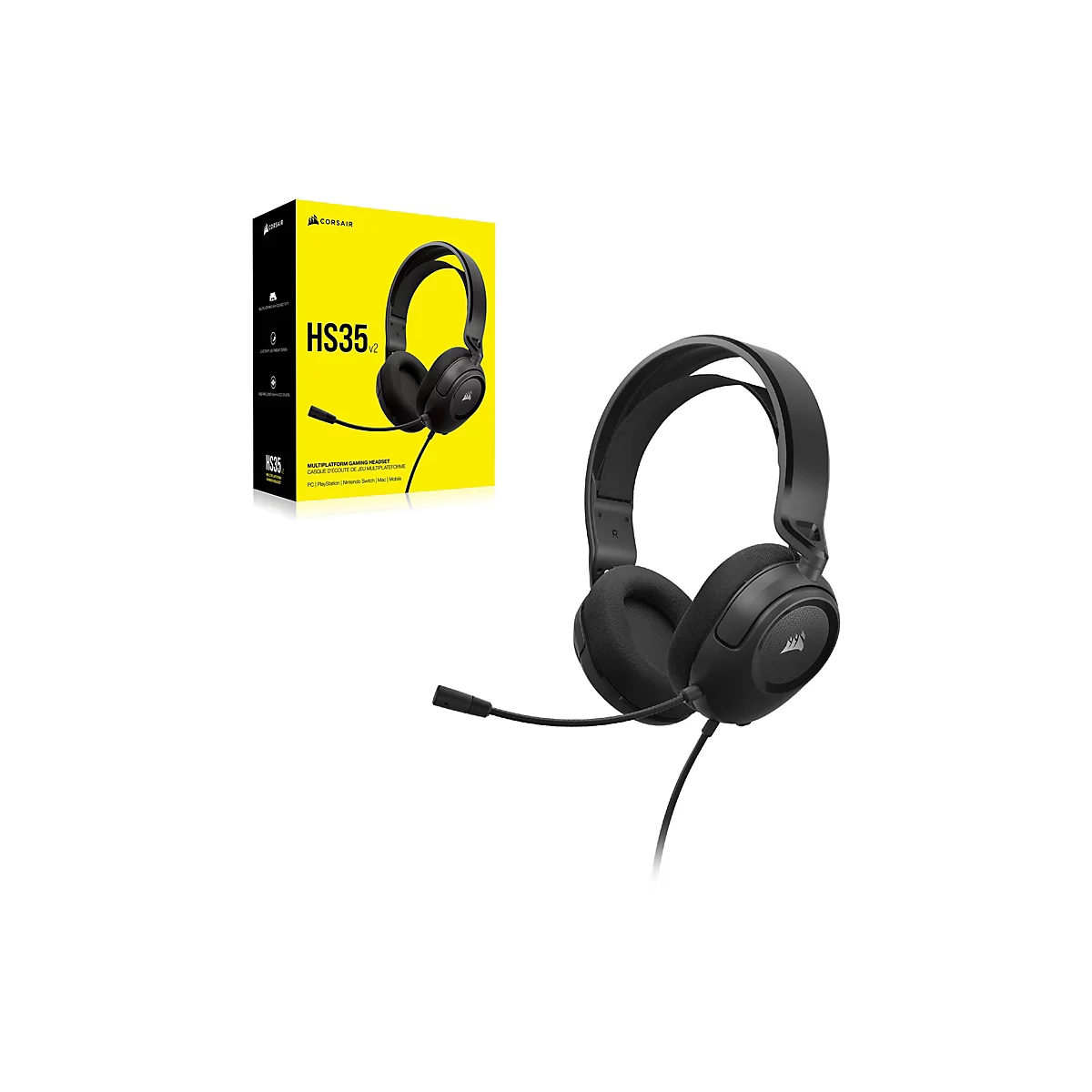 CORSAIR Gaming HS35 v2 - Headset - ohrumschließend - kabelgebunden - 3,5 mm Stecker - Kohle
