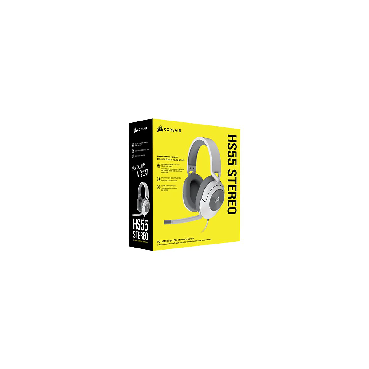 CORSAIR Gaming HS55 STEREO - Headset - ohrumschließend - kabelgebunden - 3,5 mm Stecker - weiß