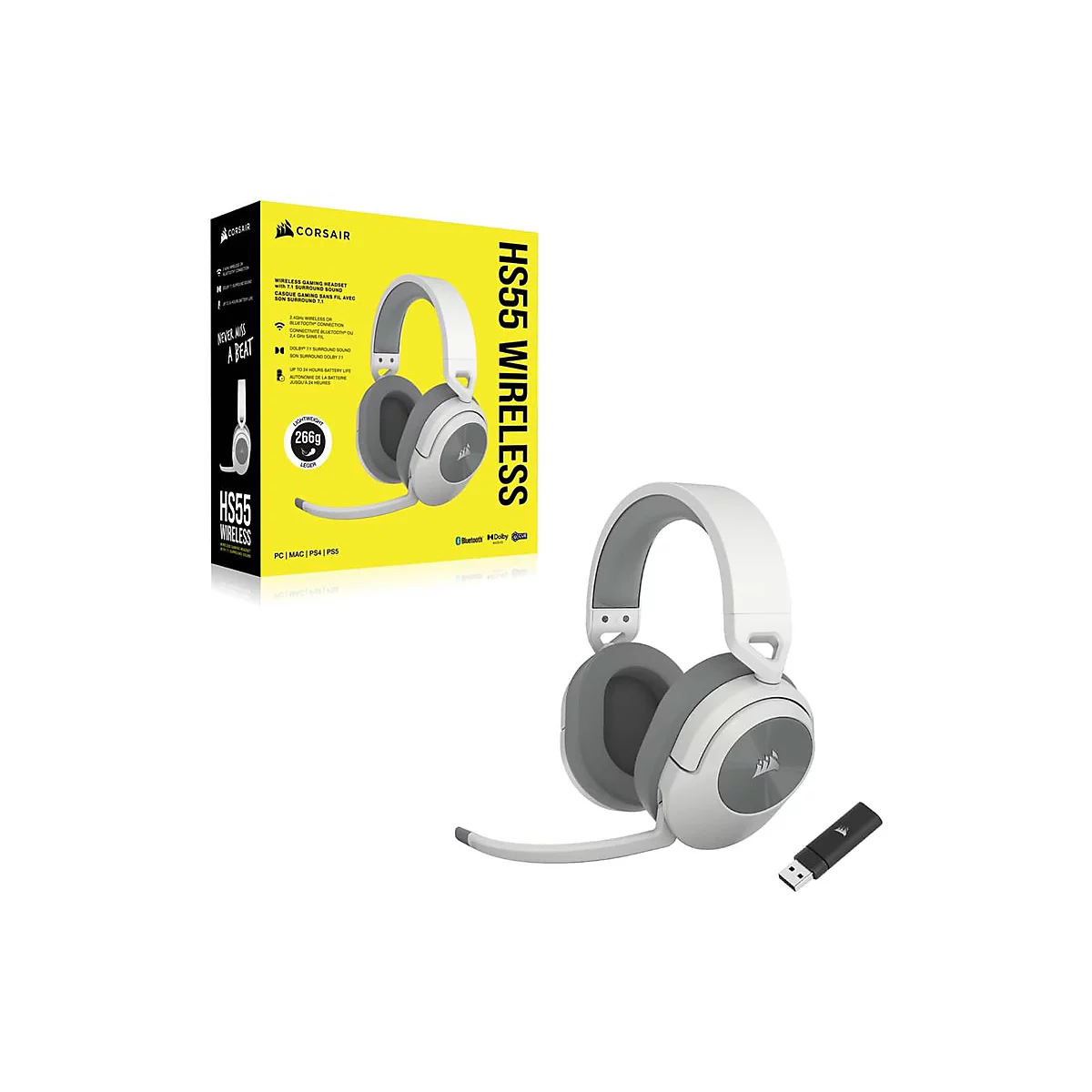 CORSAIR Gaming HS55 WIRELESS - Headset - ohrumschließend - 2,4 GHz - kabellos - weiß