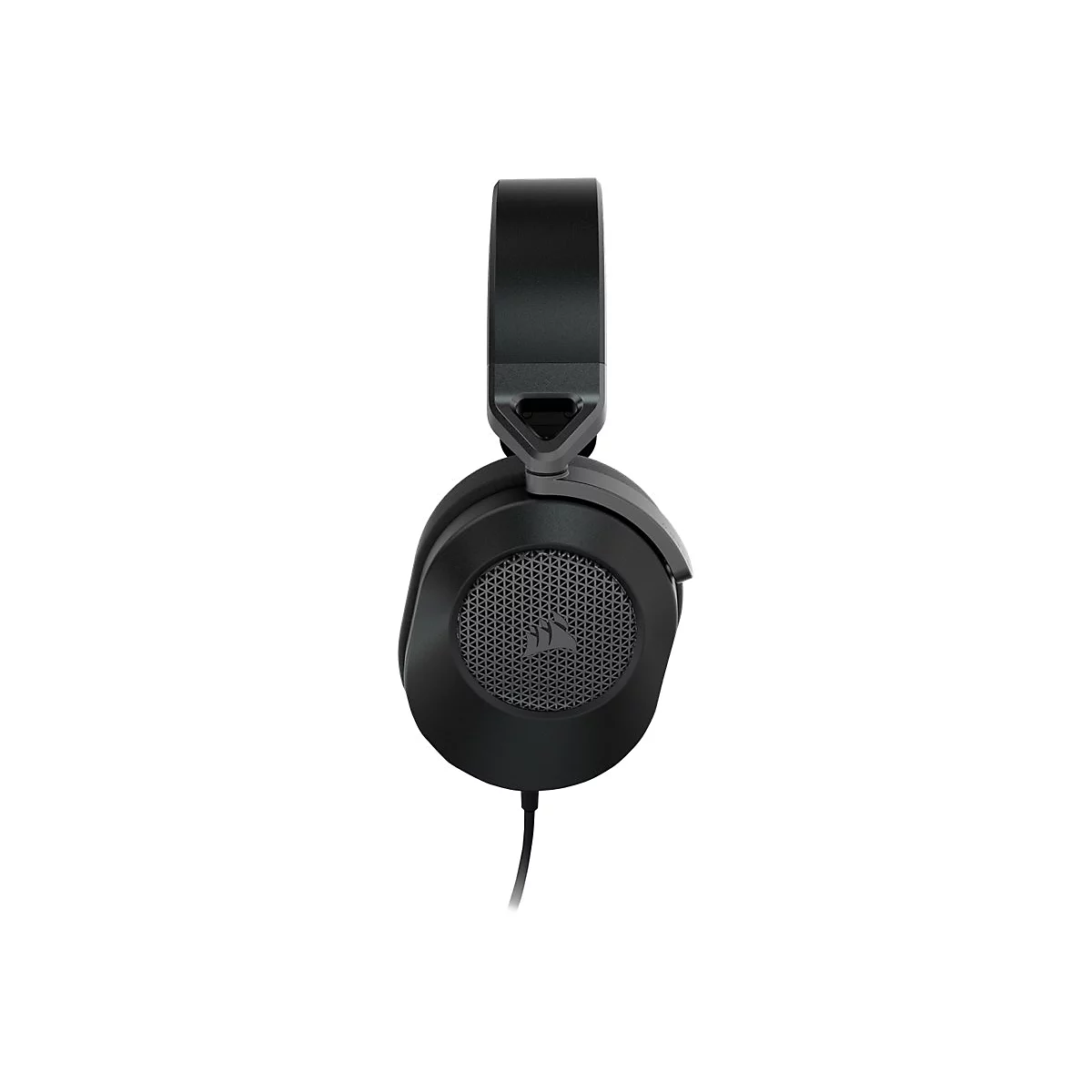 Schwarzes Corsair Gaming-Headset in der Seitenansicht vor weißem Hintergrund.