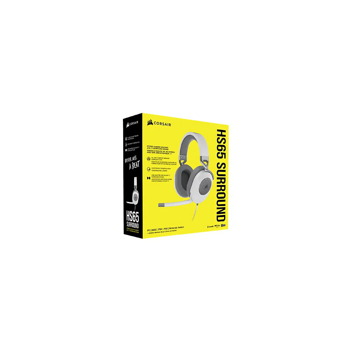 CORSAIR Gaming HS65 SURROUND - Headset - ohrumschließend - kabelgebunden - 3,5 mm Stecker - weiß
