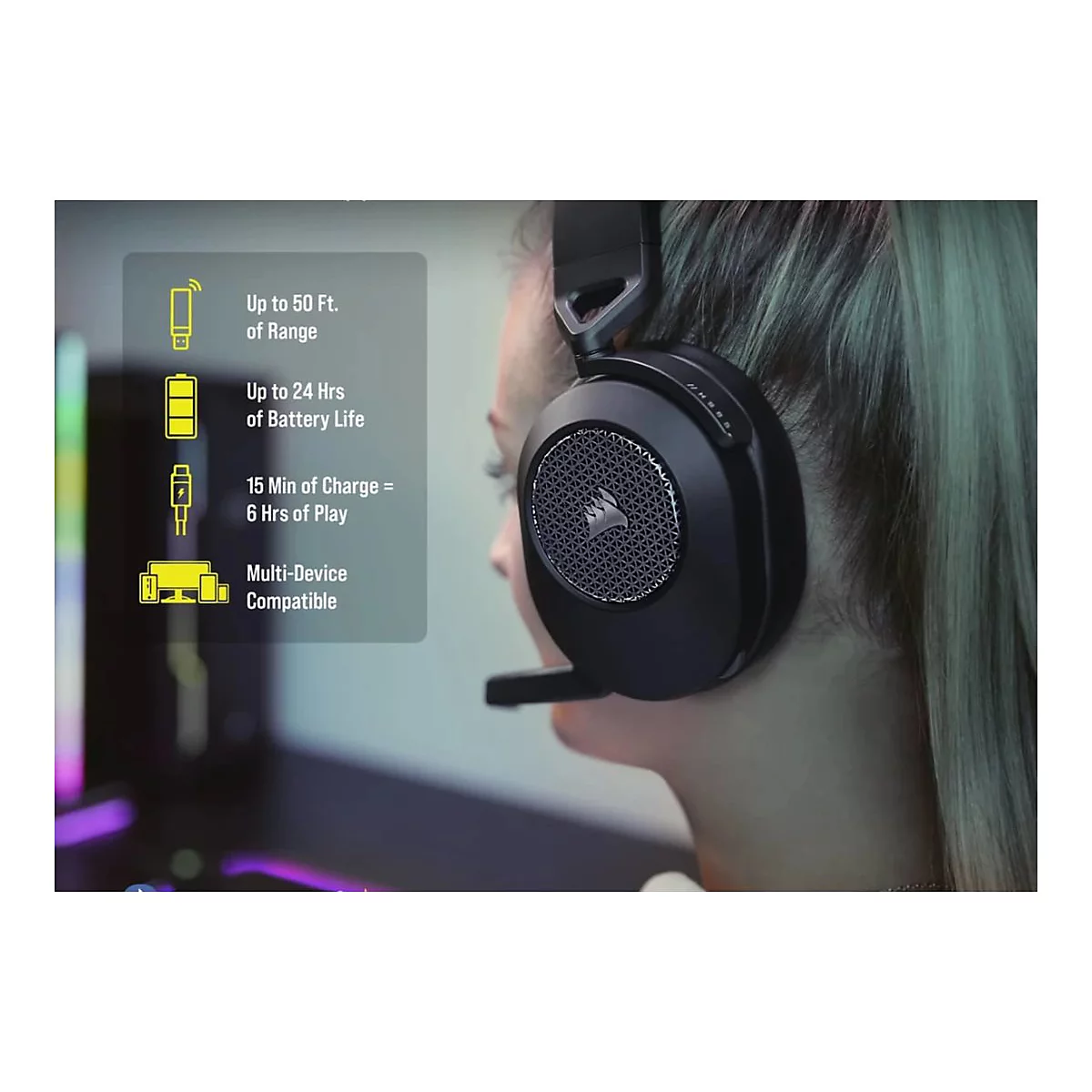 CORSAIR Gaming HS65 WIRELESS - Headset - ohrumschließend - Bluetooth / 2,4 GHz Funkfrequenz - kabellos - Kohle