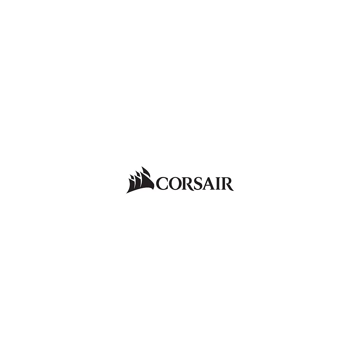 Schwarzes Logo der Marke Corsair bestehend aus dem Segelschiff-Symbol und dem Markennamen in Serifenschrift.