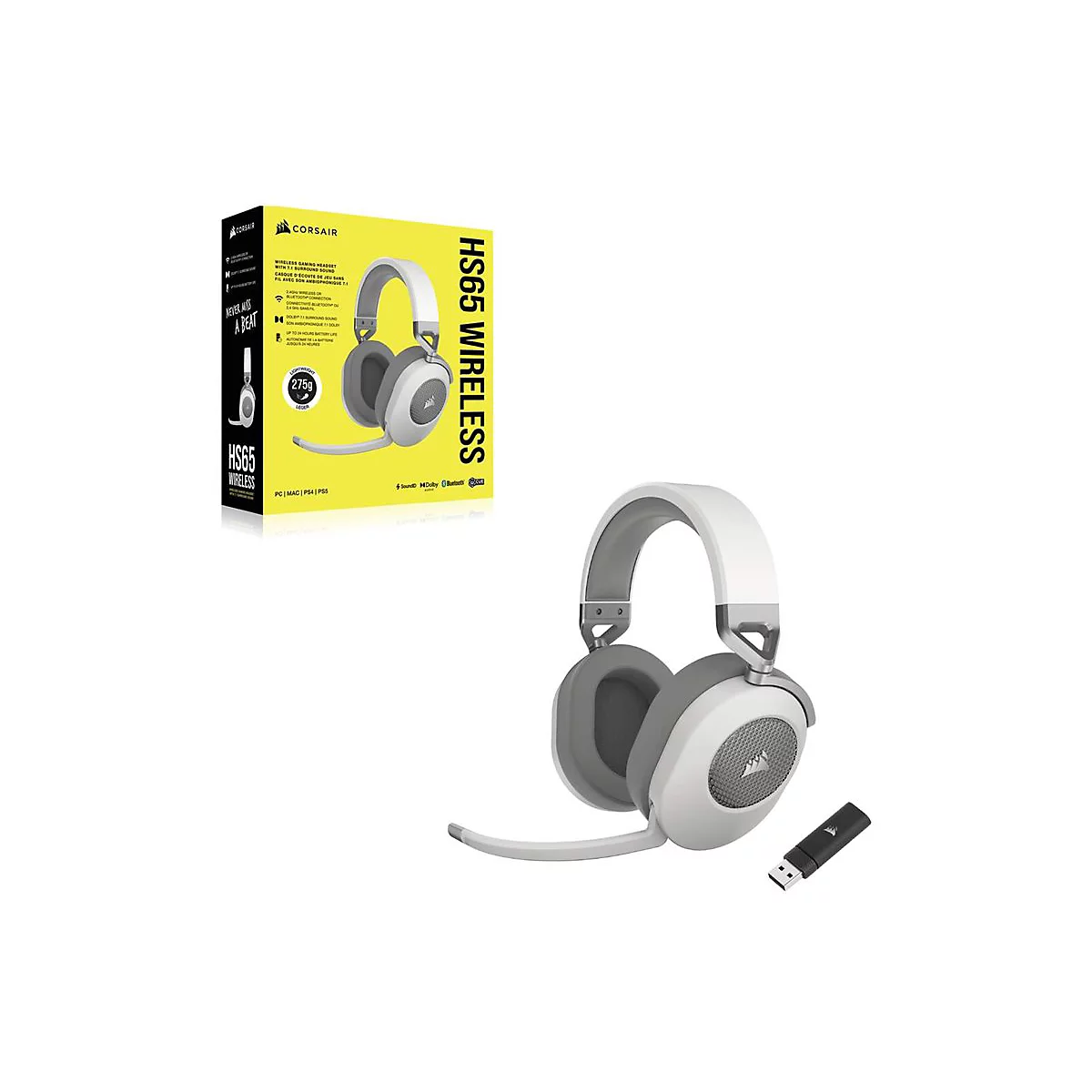 CORSAIR Gaming HS65 WIRELESS - Headset - ohrumschließend - kabellos - weiß