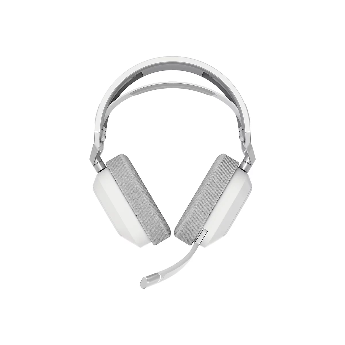 Hellgraues Headset, Detailansicht, das Bild zeigt das Produkt vor weißem Hintergrund.