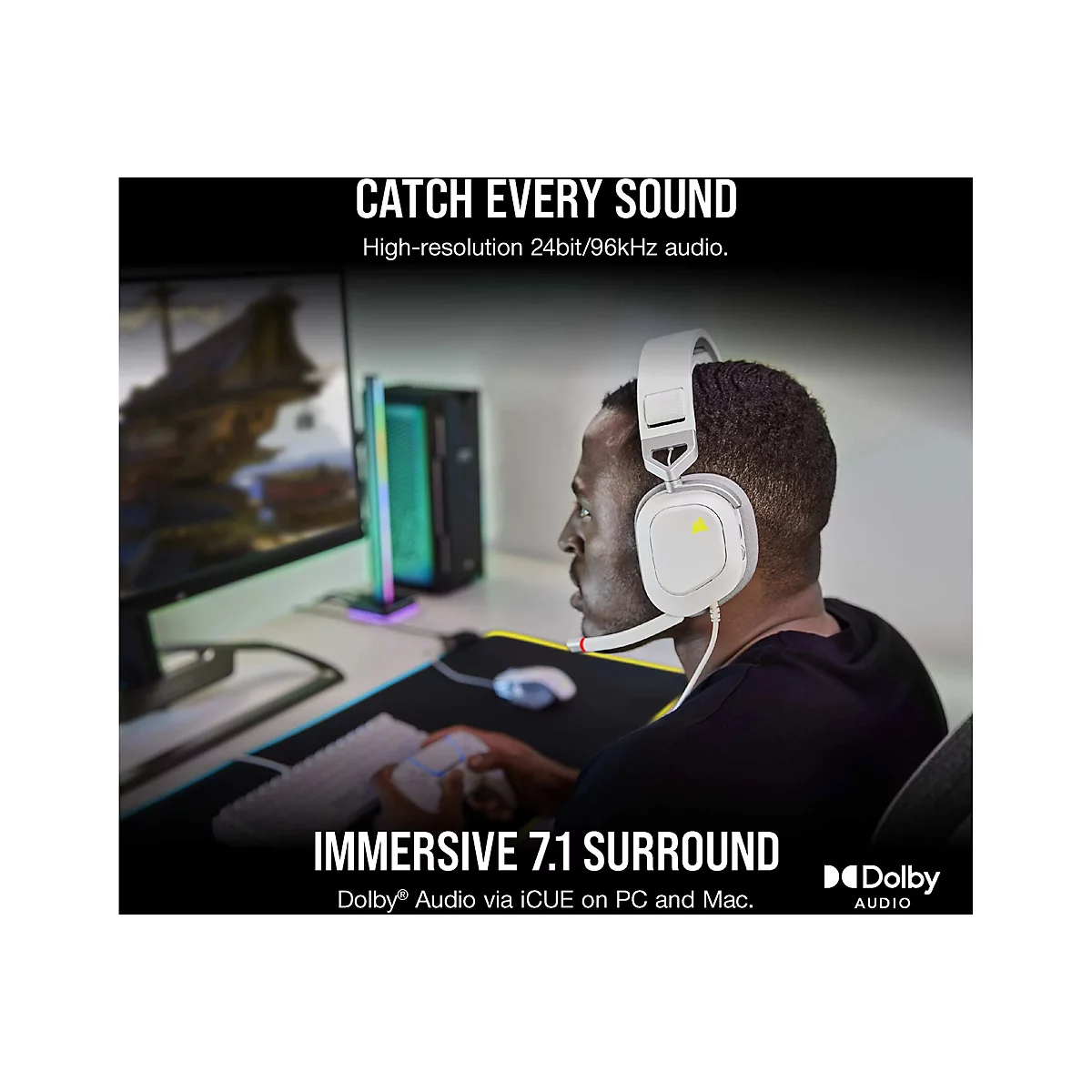 CORSAIR Gaming HS80 RGB - Headset - ohrumschließend - kabelgebunden - USB - weiß