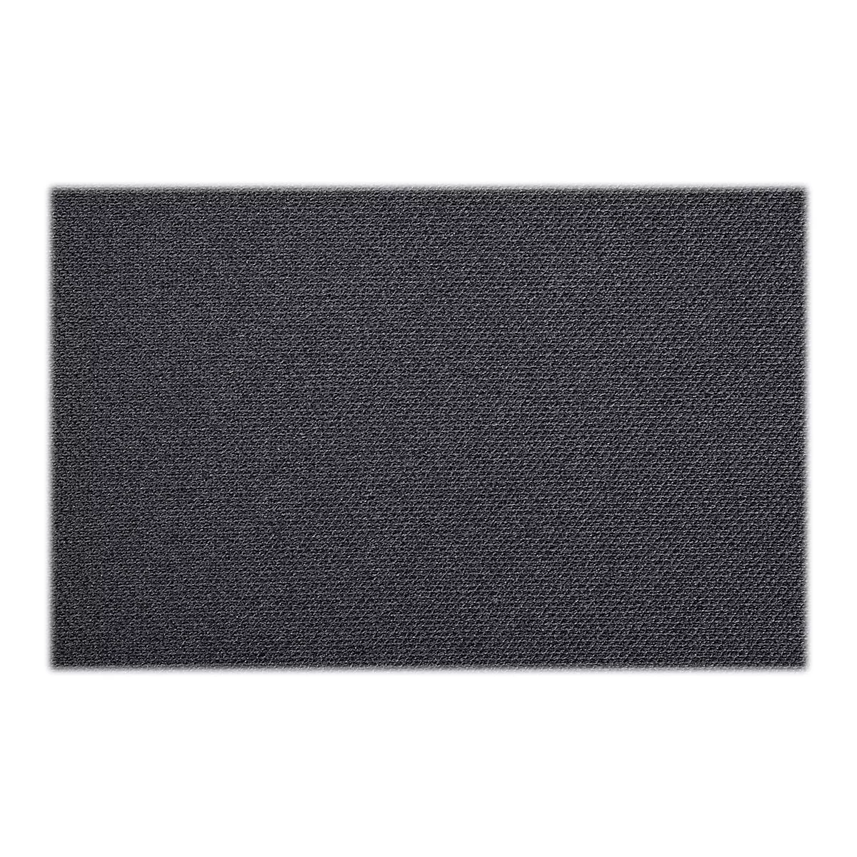 Rechteckiger, dunkelgrauer Teppich mit strukturierter Oberfläche und weißem Rand.