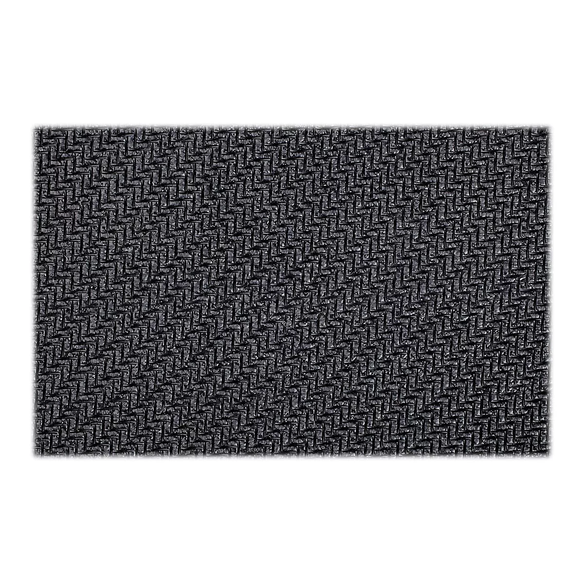Detailaufnahme einer schwarzen, strukturierten Oberfläche mit einem gewebten Muster. Die Textur hat ein leichtes Glänzen.