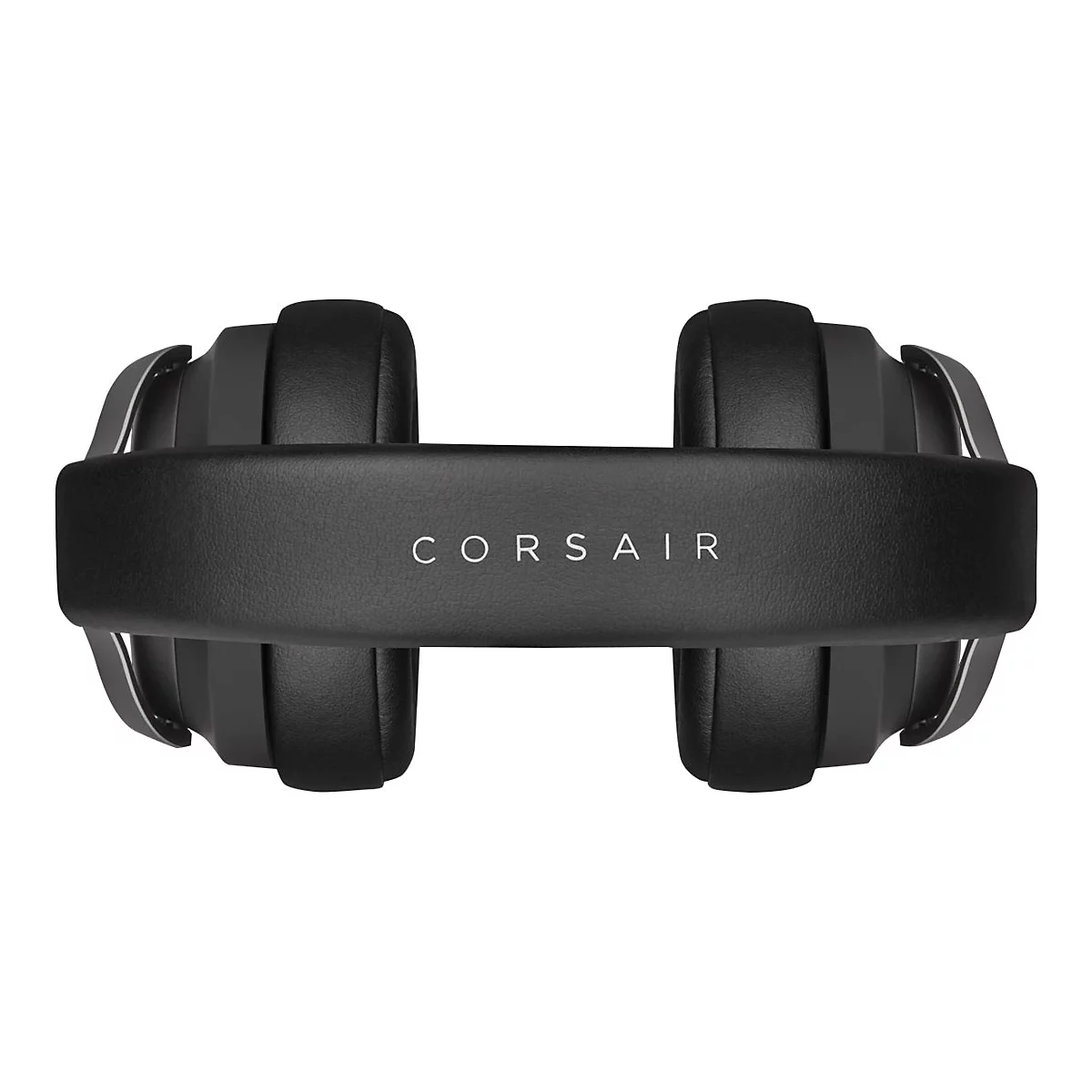 Draufsicht eines schwarzen Corsair Gaming-Headsets mit gepolstertem Kopfbügel.