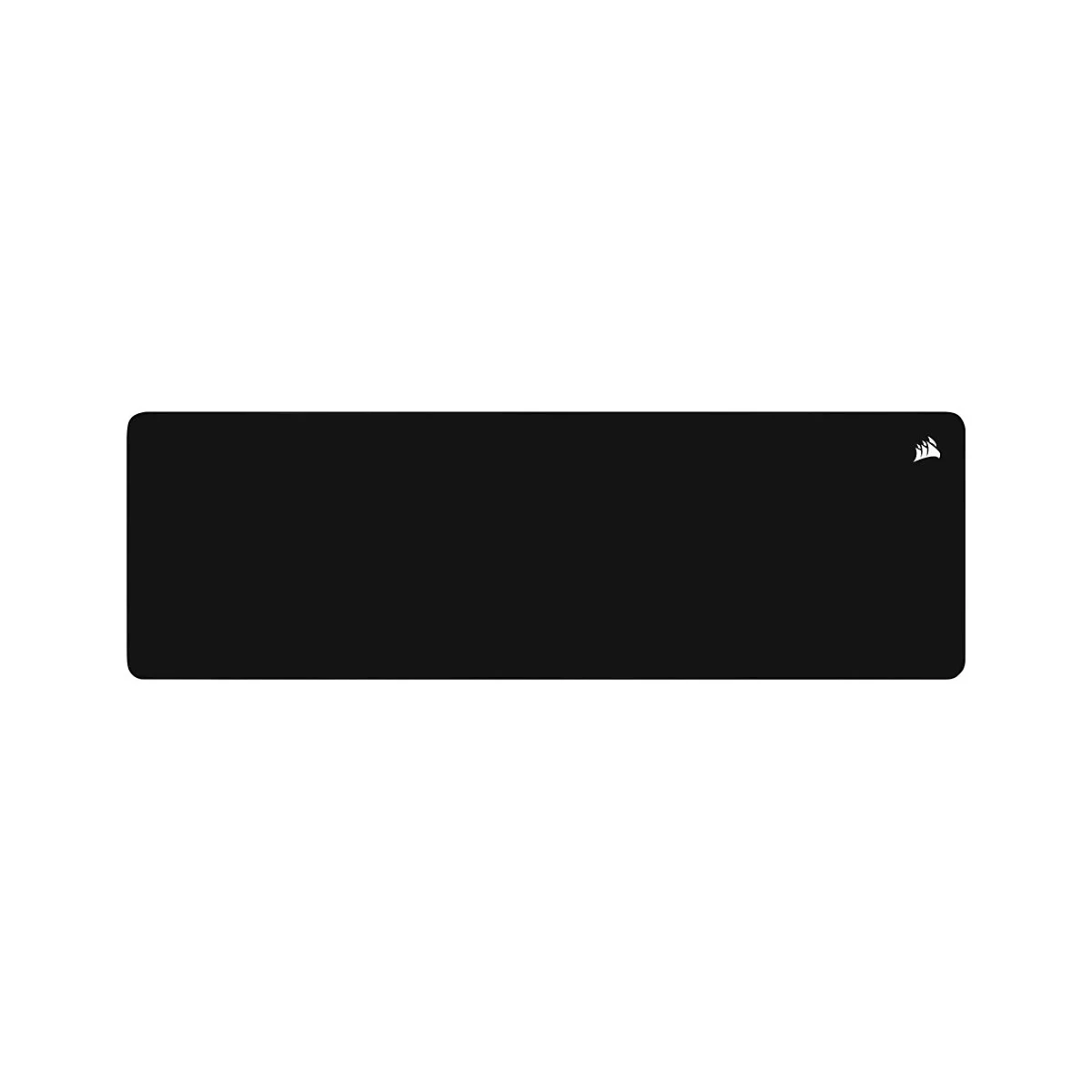 Schwarzes rechteckiges Mauspad mit Corsair-Logo in der oberen rechten Ecke.