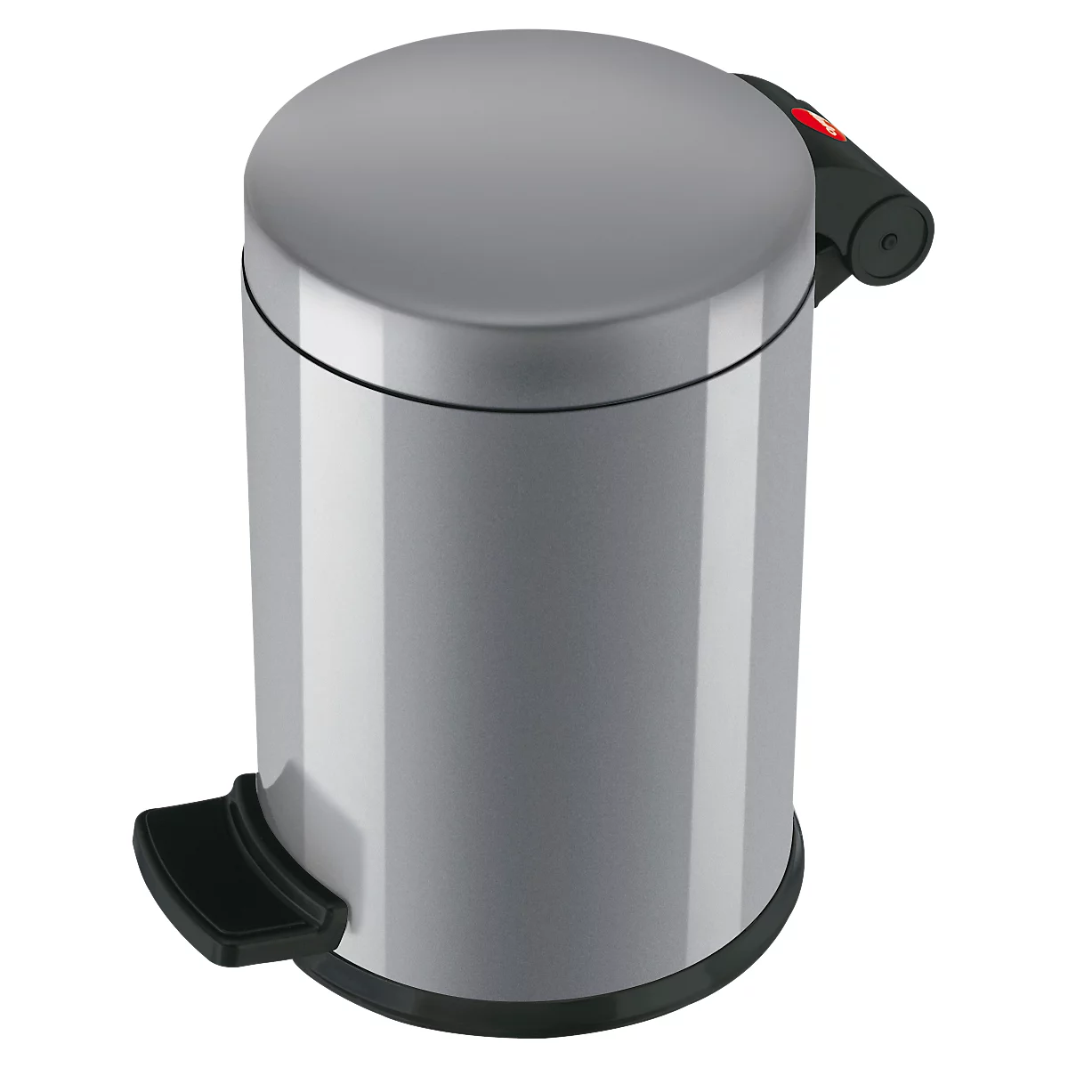 Cosmeticabak Hailo Solid S, 3 l, pedaalmechanisme, met deksel & verzinkte binnenbak incl. handgreep, Ø 180 x H 280 mm, plaatstaal, zilver