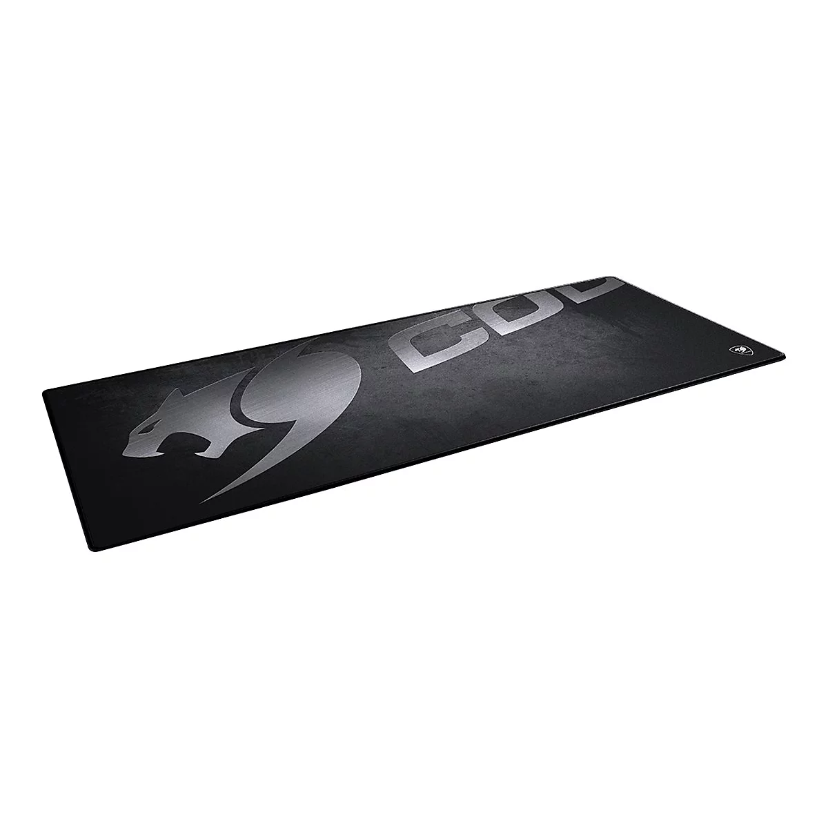 Schwarzes Gaming-Mauspad mit silbernem Cougar-Logo und Schriftzug.