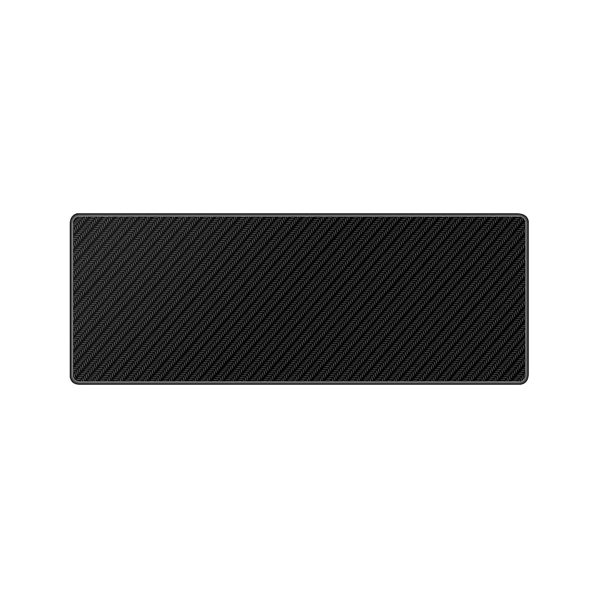 Rechteckiges, schwarzes Mauspad mit einem diagonalen Karbonfasermuster und umnähten Rändern.