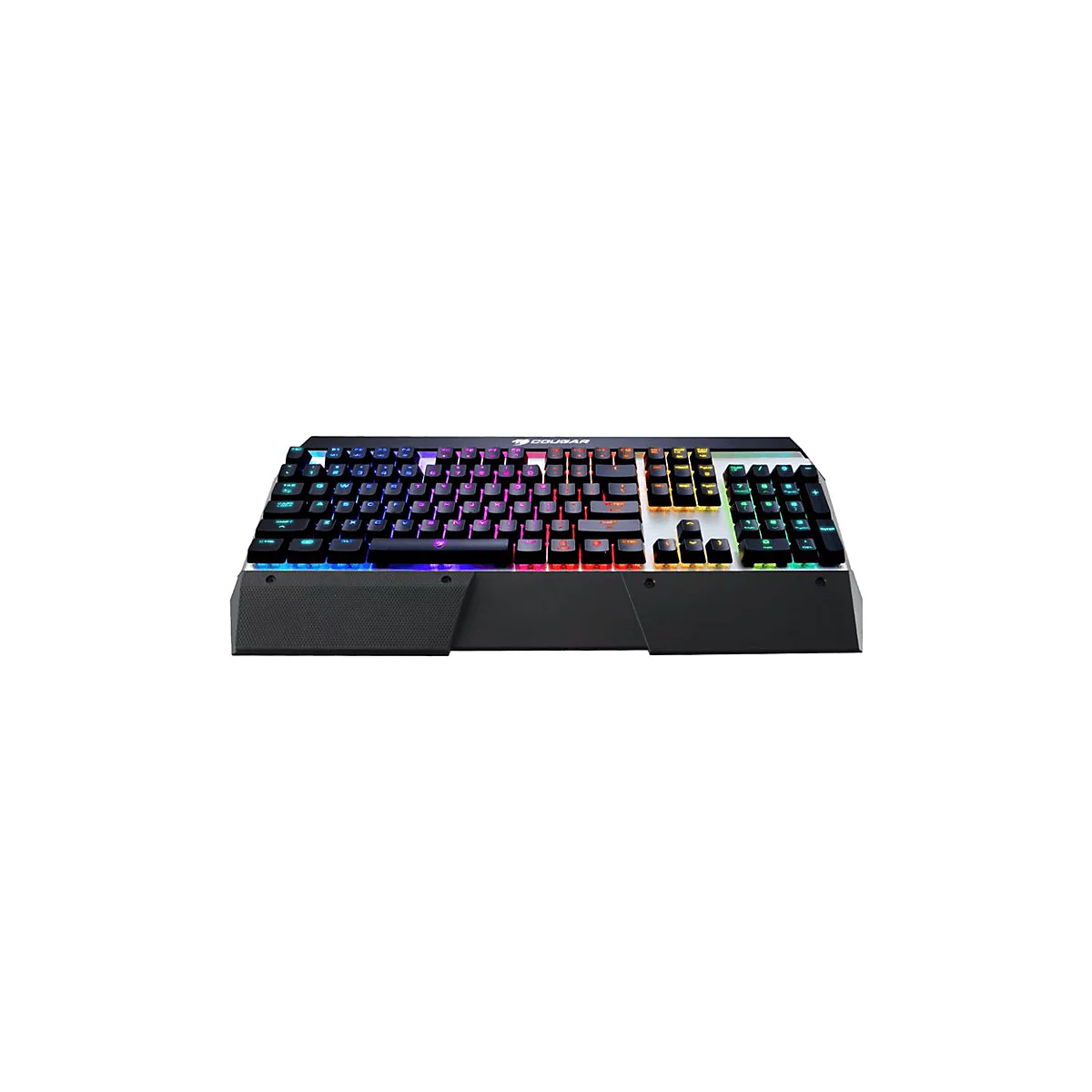 Cougar Gaming-Tastatur mit RGB-Beleuchtung auf weißem Hintergrund.