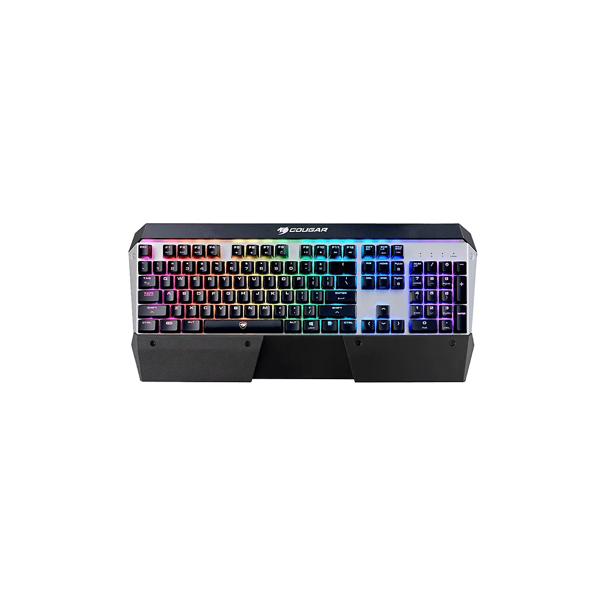 Cougar Gaming-Tastatur mit RGB-Beleuchtung vor weißem Hintergrund.