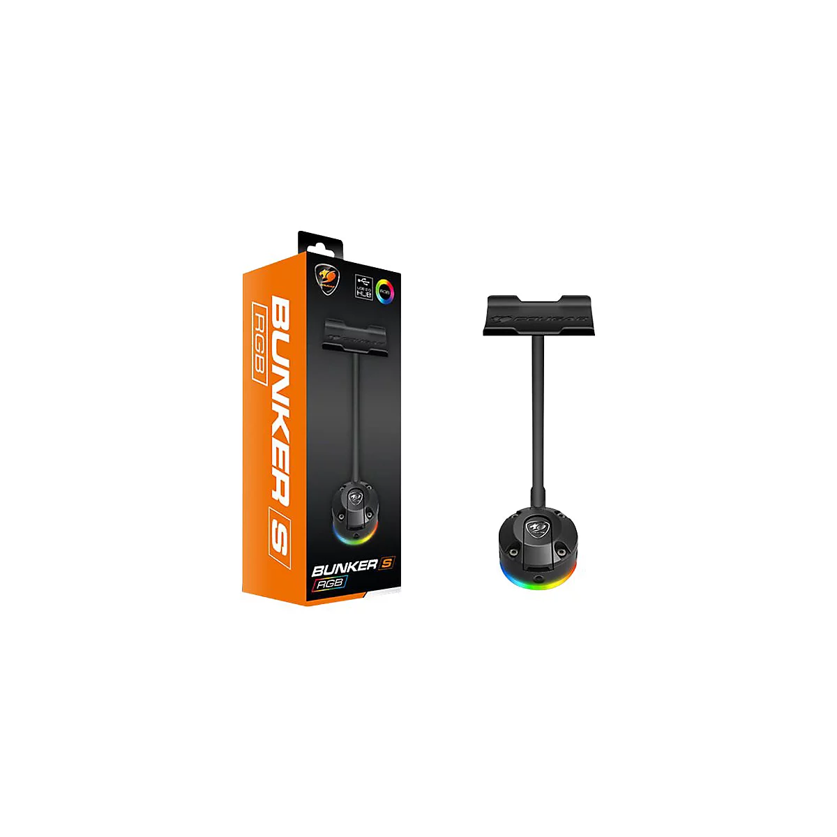 Cougar Bunker S RGB Maus-Bungee und Headset-Halterung mit Verpackung.