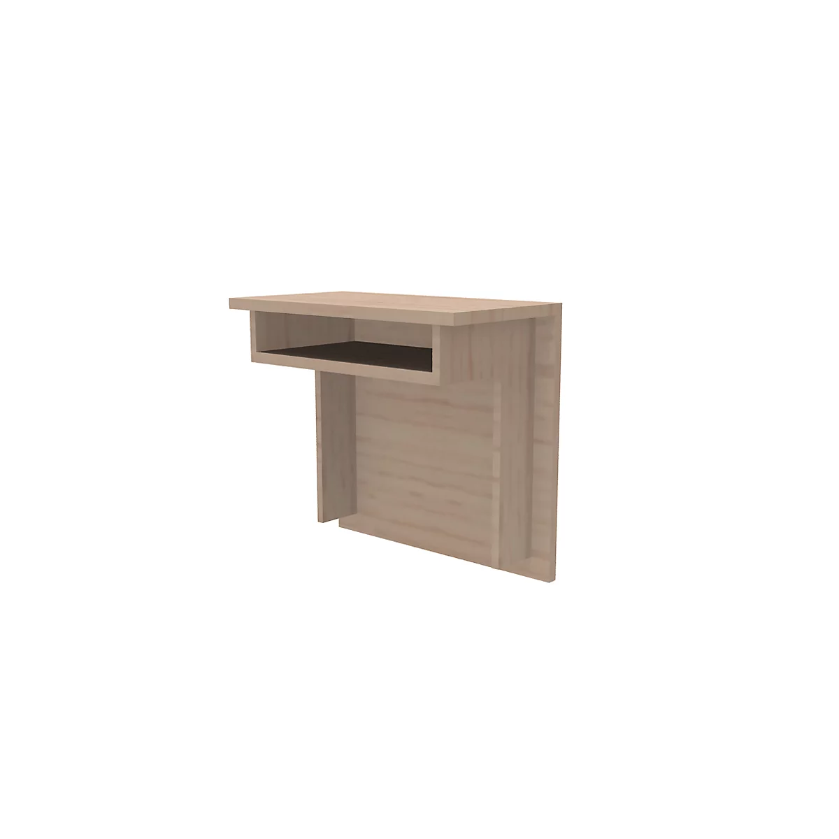 Counter-Element für Empfangstheke Basic C, verschiebbar, mit Ablagefach, B 670 x T 360 x H 620 mm, Gesamhhöhe auf Wange 1100 mm, Eiche hell