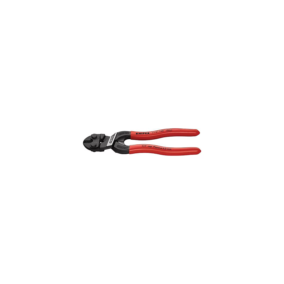 Pince coupante noire avec poignées rouges, inscription : KNIPEX.