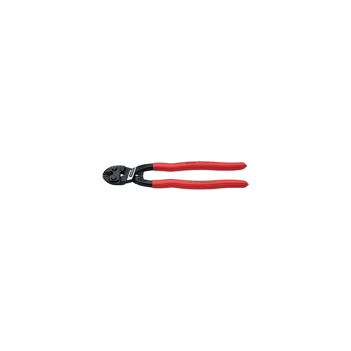 Image d'une cisaille à boulons Knipex rouge et noir. Sur les poignées, on peut lire "KNIPEX 71 01 250".
