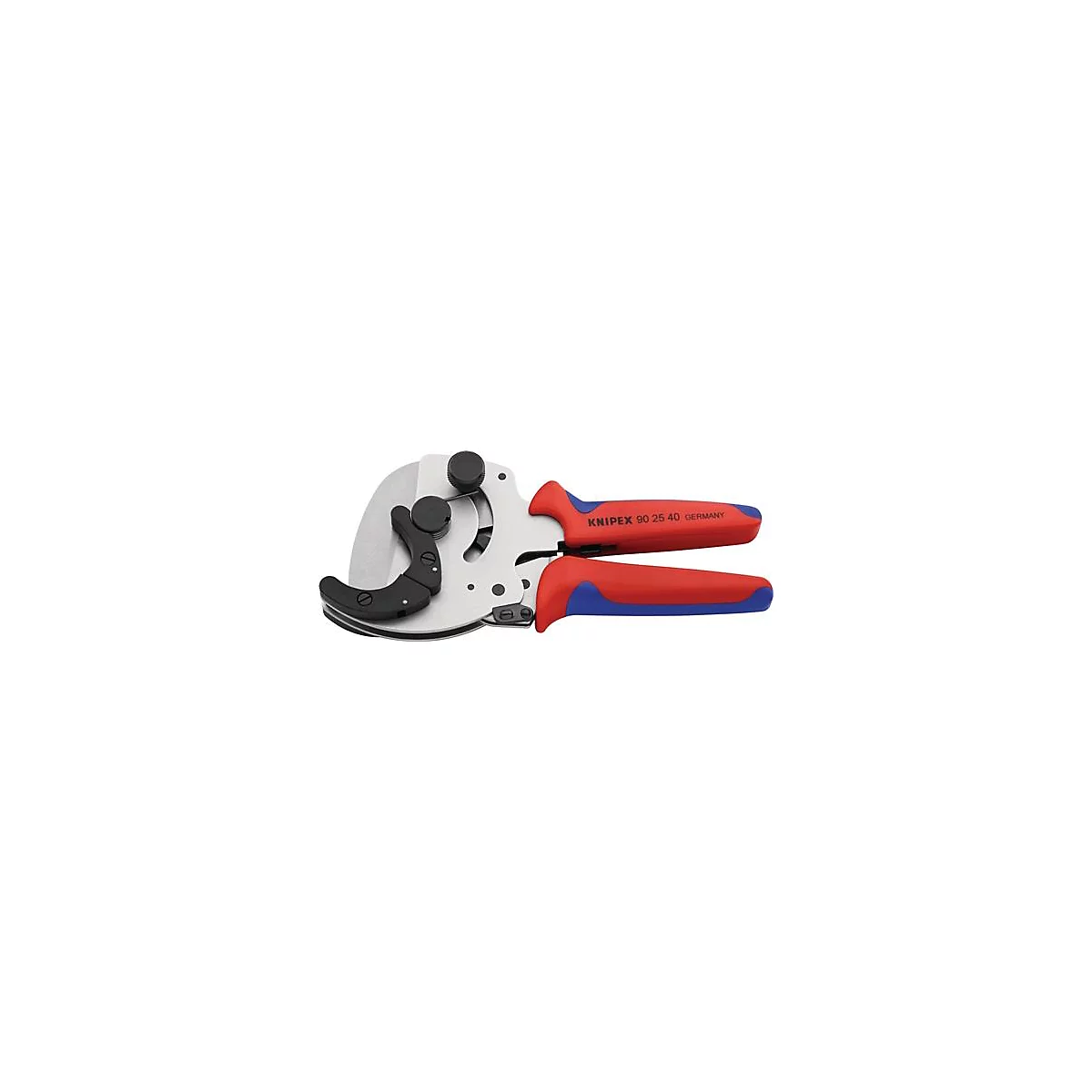 Pince à dénuder, poignées rouge-bleu avec texte "KNIPEX 90 25 40 GERMANY".