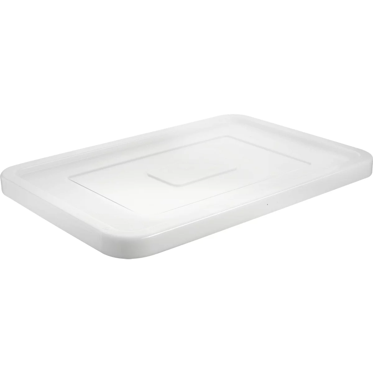 Couvercle blanc rectangulaire avec bord surélevé et détail carré au centre.