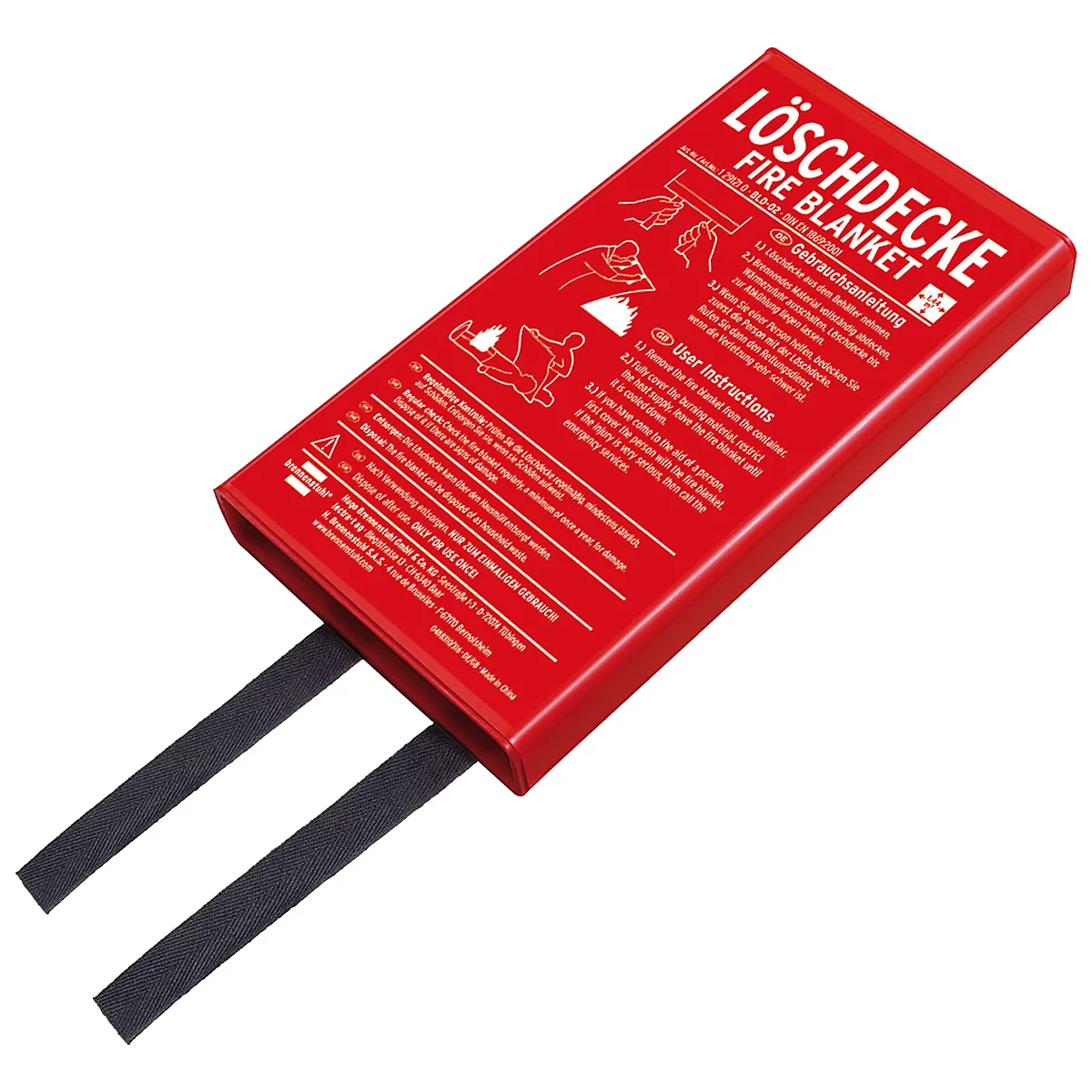 Couverture anti-feu brennenstuhl® BLD-02, EN 1869:2001, résistant à la chaleur jusqu'à 550 °C, L 1200 x P 1200 mm, 100 % tissu de fibres de verre, en boîte rigide