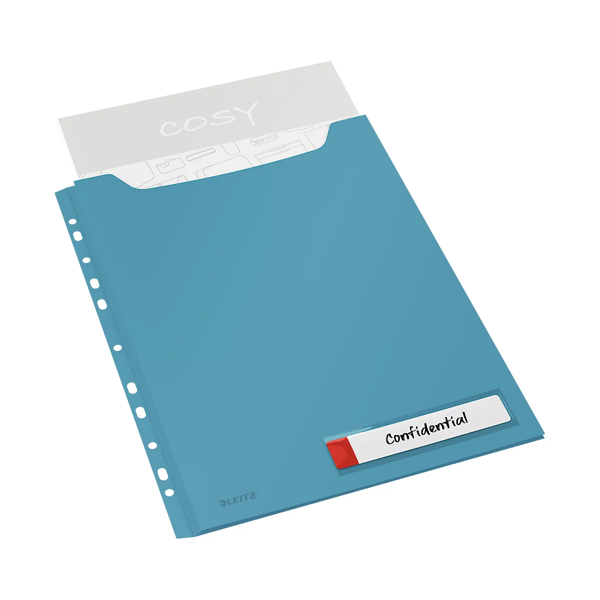 Couverture transparente Leitz® Cosy Privacy Maxi, opaque, A4, jusqu'à 150 feuilles, bord perforé pliable, étiquette d'écriture, 3 pièces, bleu