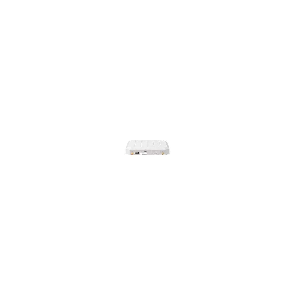 Weißer, rechteckiger Access Point mit Anschlüssen, seitlich zwei goldfarbene Antennen.