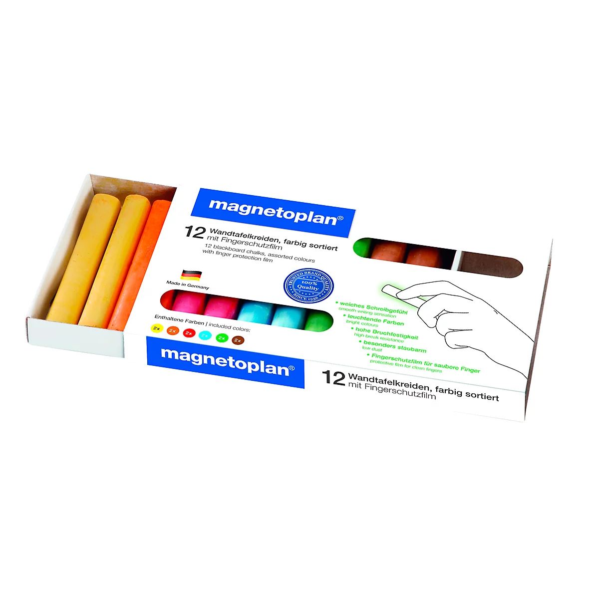 Craie pour tableau, 12 p. couleurs assorties