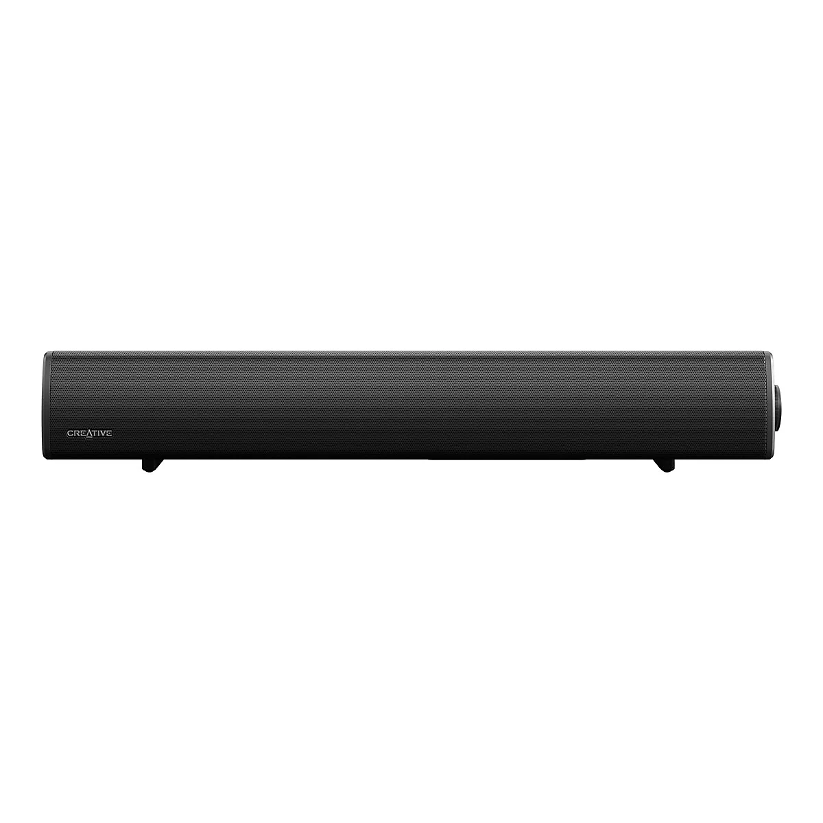 Schwarze Soundbar auf weißem Hintergrund. Der Schriftzug CREATIVE ist sichtbar.