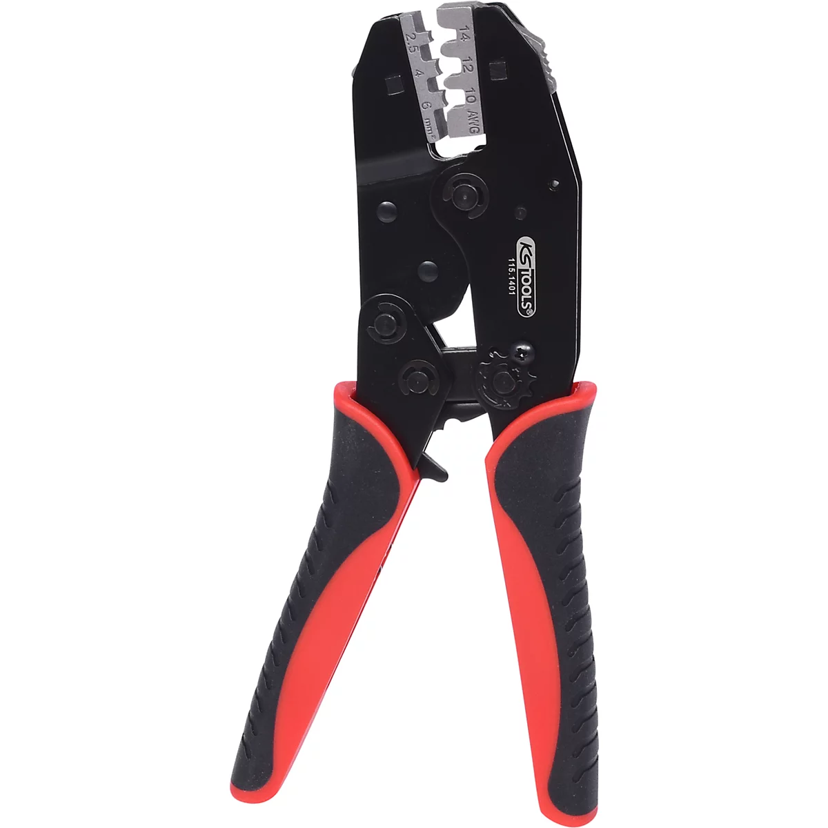 Zange mit roten und schwarzen Griffen. Werkzeugmarke „KS TOOLS“.