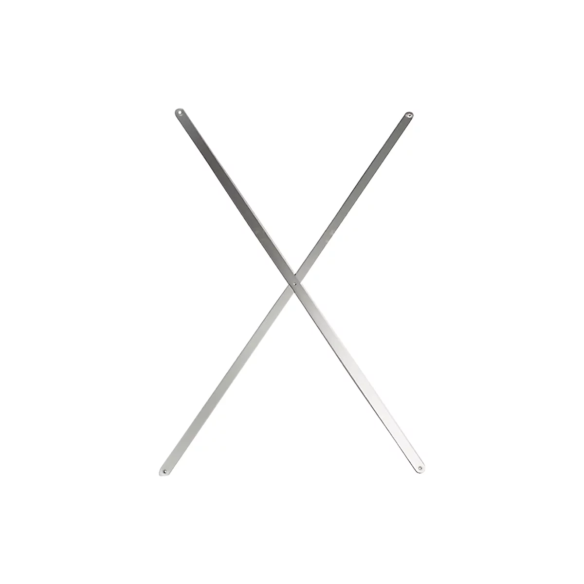 Two crossed, metallic struts with holes at the ends.