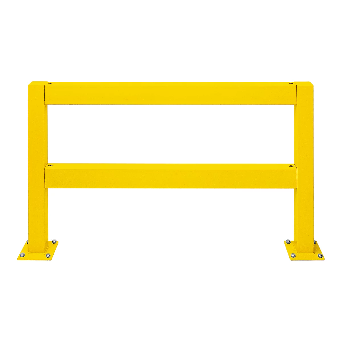 Yellow safety barrier with two horizontal bars and square feet. On a light background.