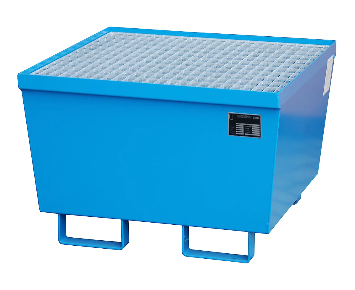 Cubeta BAUER AM-1, con rejilla, acero, 215 l, ancho 800 x fondo 800 x alto 545 mm, azul
